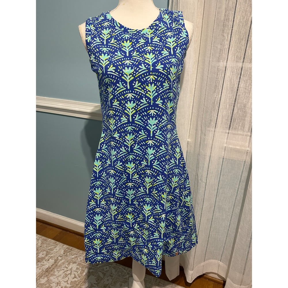 Hatley Blue Green Floral southern boutique fit flareA-Line Jersey Dress Medium